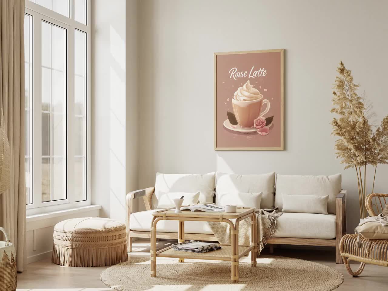 Rose Latte Coffee Drink Poster Print Wall Art Coffee Shop Decor